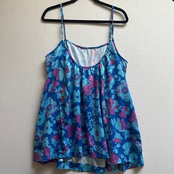 Free People Far Out Cami Tunic Top Blue Floral Beach Festival Boho Sz M - Picture 4 of 13